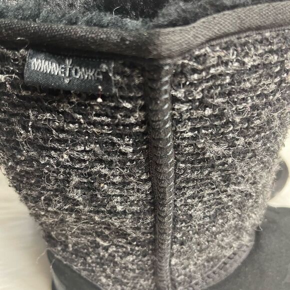 Minnetonka Tall Suede Tweed Boots Sheepskin/ Wool Lining Black/Gray SZ7 - Picture 7 of 9